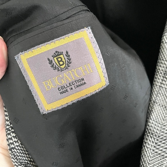 Bugatchi Men’s blazer Plaid Wool blend Double breasted White Black Gray 44R - Picture 8 of 11